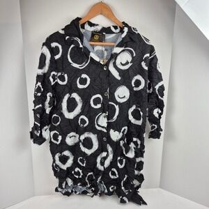 Vecceli Italy Crinkle Texture Black White‎ Abstract Circles Shirt Top S M NWT